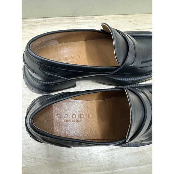 MARNI Women's 38 Oversized Moccasin Shoes Black Leather Platform Loafers - NEW - Picture 5 of 8